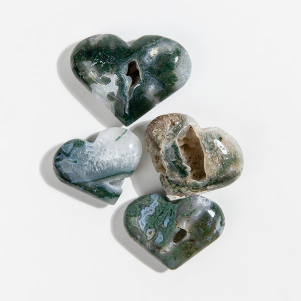 Moss Agate Druzy Hearts