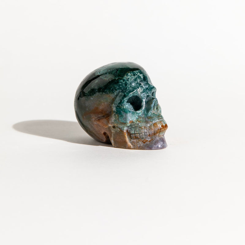 Ocean Jasper Skull With Moss Agate