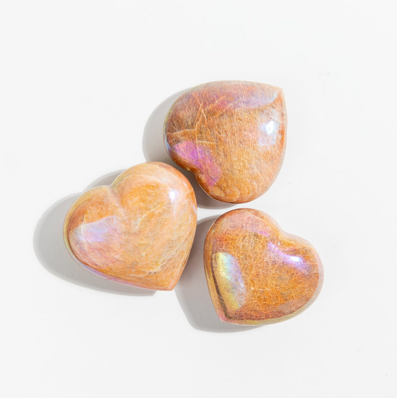 Peach Moonstone Aura Hearts