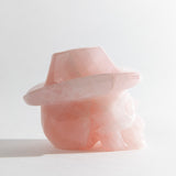 Rose Quartz Skull W Cowboy Hat